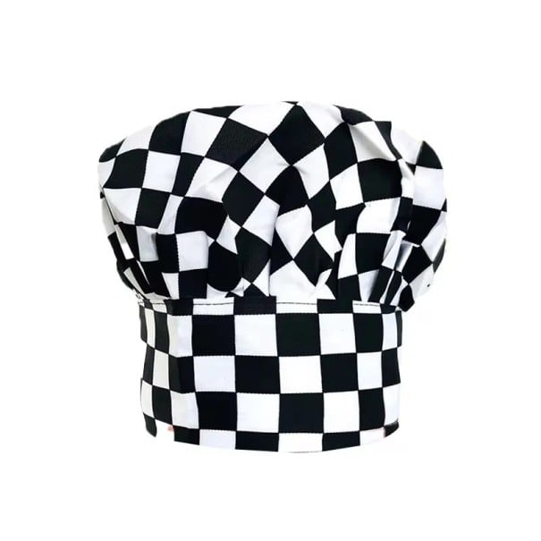 Kuchařská čepice 22 cm kostkovaný vzor černá bílá bavlna polyester nízký střih pracovní pokrývka hlavy 1