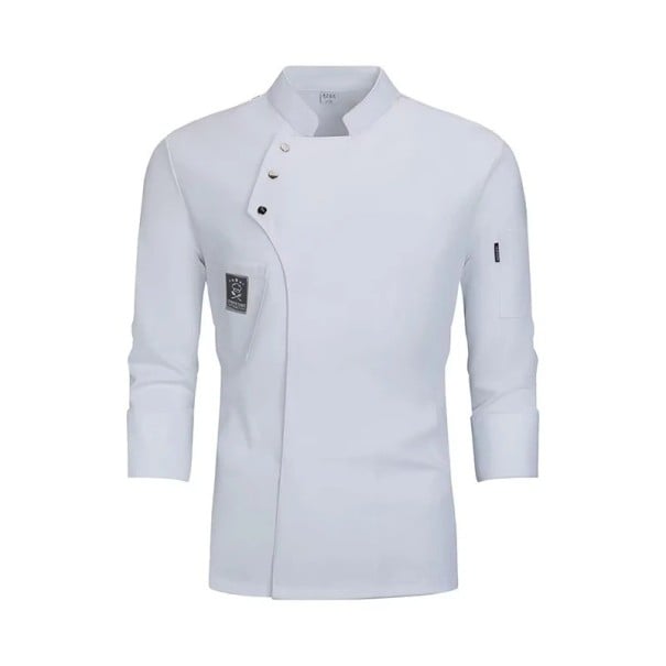 Kuchařská halena dlouhý rukáv stojáček knoflíky kapsy bavlna polyester pracovní oděv do kuchyně gastronomické oblečení bílá XS
