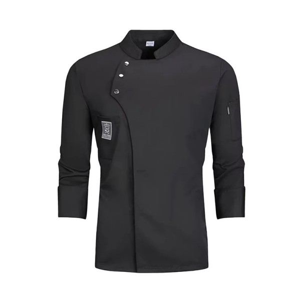 Kuchařská halena dlouhý rukáv stojáček knoflíky kapsy bavlna polyester pracovní oděv do kuchyně gastronomické oblečení černá XXS