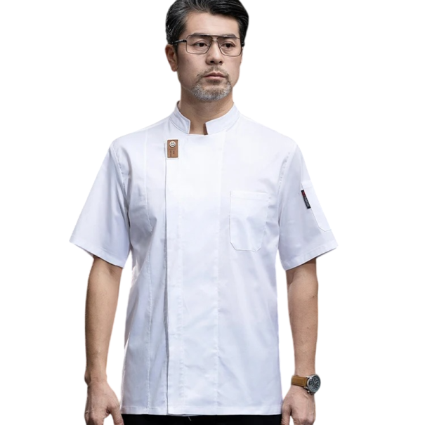 Kuchařská halena krátký rukáv stojáček kapsy bavlna polyester pracovní oblečení do kuchyně gastronomický oděv bílá XXS