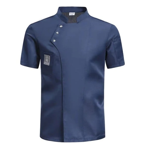 Kuchařská halena krátký rukáv stojáček knoflíky kapsa bavlna polyester pracovní oděv do kuchyně gastronomický oděv modrá XL