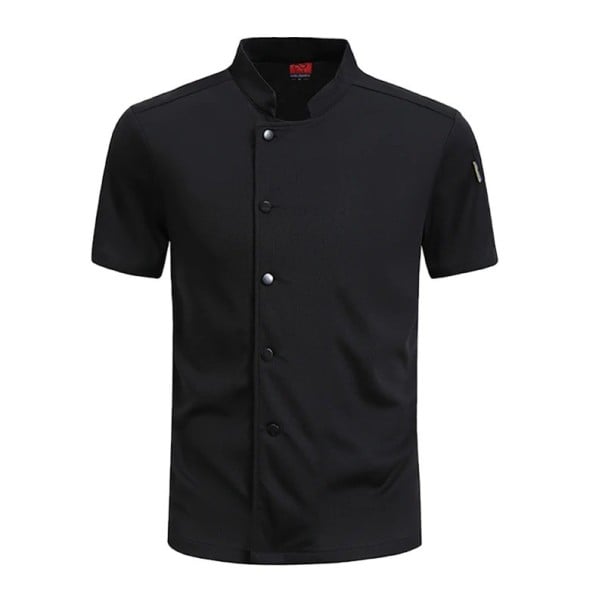 Kuchařská halena krátký rukáv stojáček knoflíky polyester pracovní oděv do kuchyně gastronomické oblečení černá S