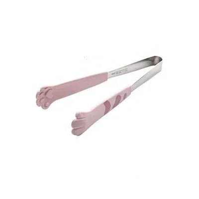 Küchenzange mit bunten Pfoten, 18 cm, Servierzange aus Edelstahl, mittelgroße Zange mit Pfoten, Küchenutensilien für Salat und Grill rosa