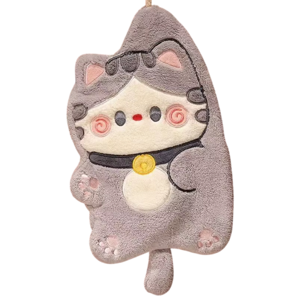 Kuchynský a kúpeľňový závesný uterák na ruky s mačacím motívom savý rýchloschnúci korálový samet béžová šedá sivá