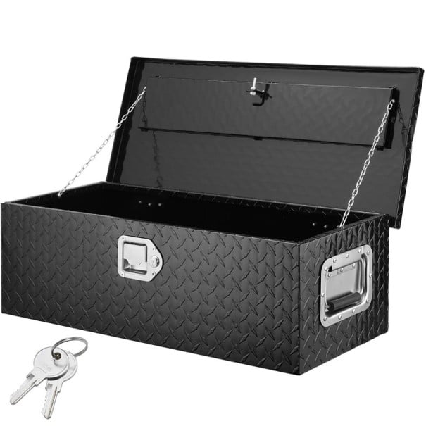Kufr na nářadí s uzamykatelnou západkou a bočními madly objem 64 L 76,2 x 33 x 24,4 cm nosnost 30 kg se dvěma klíči do auta i na přívěs černá