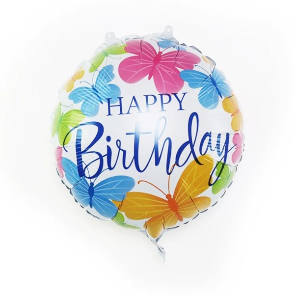 Kugleformet folieballon Happy Birthday med motiv af farverige sommerfugle Fødselsdagsballon dekoration til børnefest partydækning 1