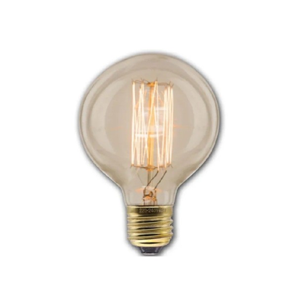 Kulatá Edisonova žiarovka s klecovým vláknom G80 E27 40 W 220 V 8 x 12 cm Sklo a mosadzná pätica Teplé svetlo Do závesu nad jedálenský stôl 1