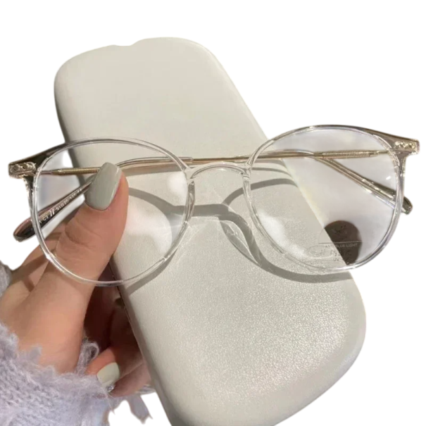 Kulaté brýle na dálku dioptrie -4,00 Titanové nožičky Plastový rám Filtr modrého světla Elegantní unisex design Ochrana očí i styl transparentní