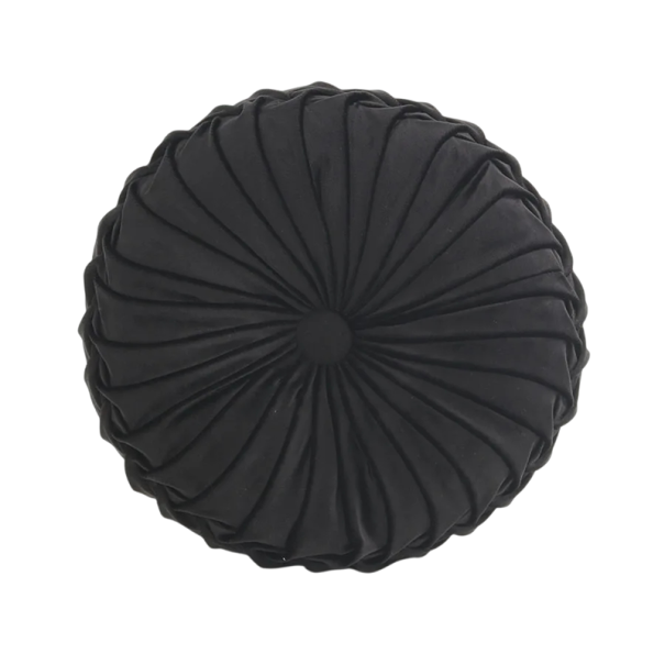 Kulatý 3D dekorační polštář 35 × 35 × 12 cm polyesterový polštář s plastickým vzorem na gauč, křeslo i postel do interiéru černá