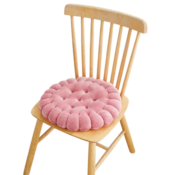 Kulatý měkký sedací polštář 38 × 38 × 6 cm 3D strukturovaný podsedák na podlahu, židli i gauč pro pohodlné sezení růžová