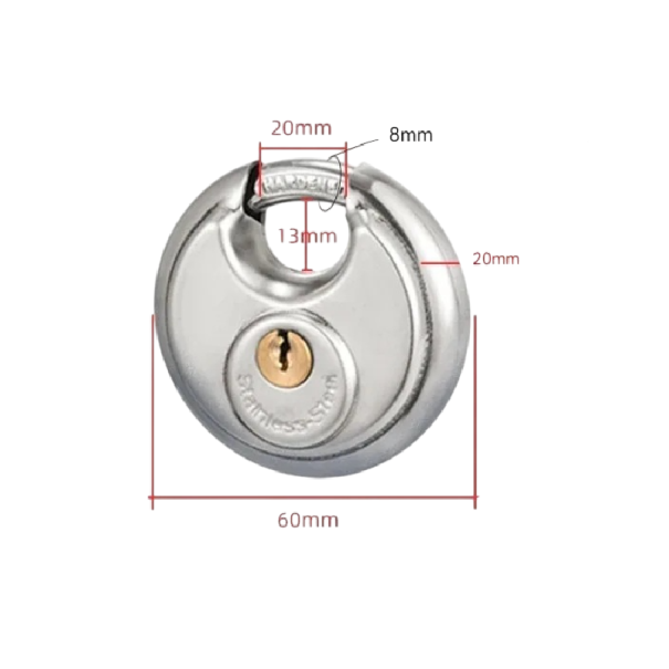 Kulatý visací zámek 60 mm nerezová ocel voděodolný odolný proti korozi bezpečnostní zámek na bránu vrata garáž 1