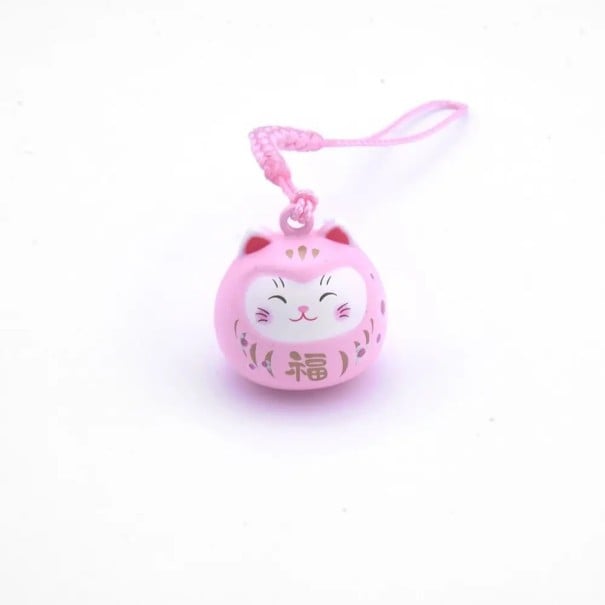 Kulcstartó 8 cm Japán Macska Szerencse Maneki Neko Réz Dísz Talisman a Szerencséért Kulcsra Hátizsákra Táskába rózsaszín