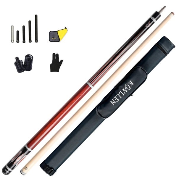 Kulečníkové tágo s pouzdrem a čisticí utěrkou Hrot 12 mm Délka 142 cm Nerezový kloub Dělení 1/2 Dřevo a nerez Červeno-černé Ke hře v herně 1
