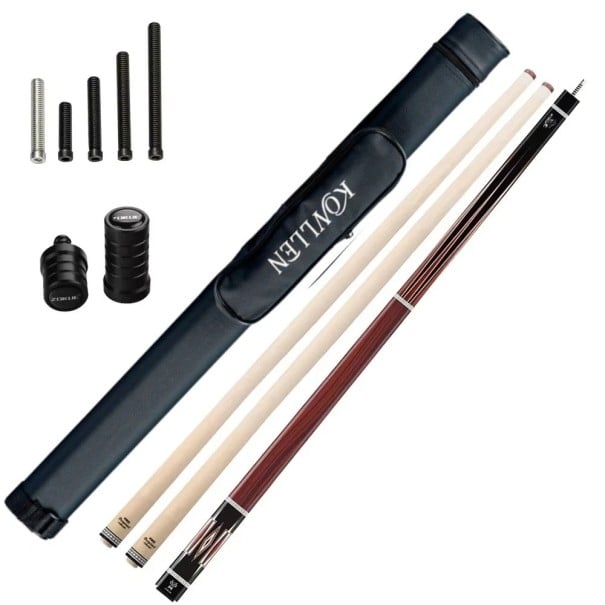 Kulečníkové tágo s pouzdrem a dvěma násadami Hrot 12 mm Délka 142 cm Nerezový kloub Dělení 1/2 Dřevo a nerez Červenohnědé Na kulečník 1