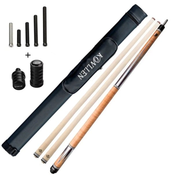 Kulečníkové tágo s pouzdrem a náhradní násadou Hrot 12 mm Délka 142 cm Nerezový kloub Dělení 1/2 Světlý javor a nerez Do domácí herny 1