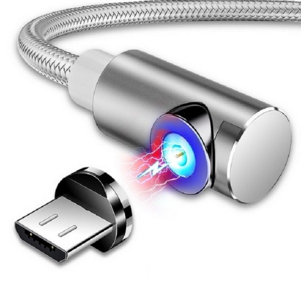 Kulmainen magneettinen USB-kaapeli hopeinen 2 m 1