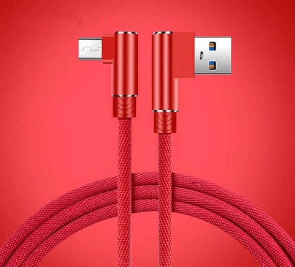 Kulmakaapeli USB:stä Micro USB:hen punainen 3 m