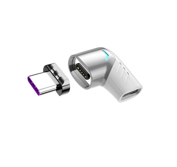 Kulmallinen magneettinen USB-C-sovitin hopeinen