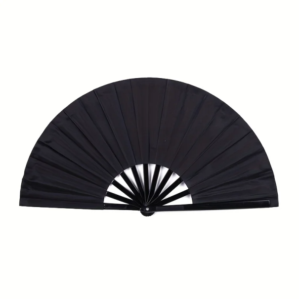 Kung Fu Folding Plastic Fan 65 x 33 cm Combat Fan for Training and Performances Traditional Chinese Art Self-Defence Dance Decoration black