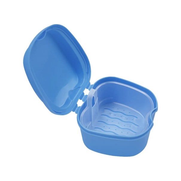 Kunstgebitdoos 8,5 x 8 x 6,5 cm Kunstgebit opbergdoos Met deksel Hygiënische opberging Praktische reisdoos blauw
