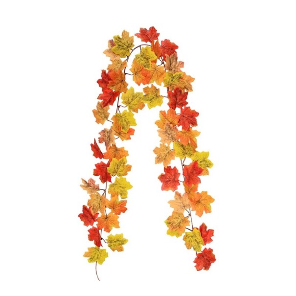 Kunstig efterårsgirlande 2 m blade i fire forskellige farver til Halloween og bryllupper Efterårsdekoration til bord, dør, pejs eller rækværk 1