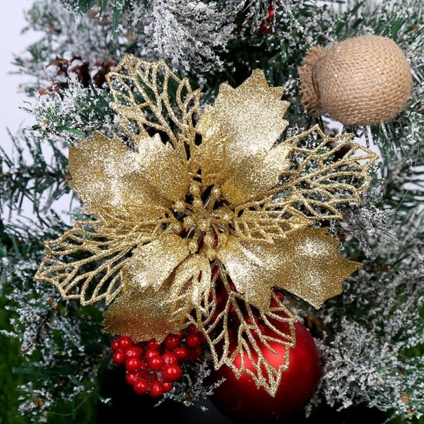 Kunstig julestjerneblomst 5 stk. guld