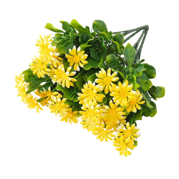 Kunstige blomster af margueritter, rig buket 33 cm silke + plast dekorativt arrangement til vase på bordet, hylden og interiøret gul
