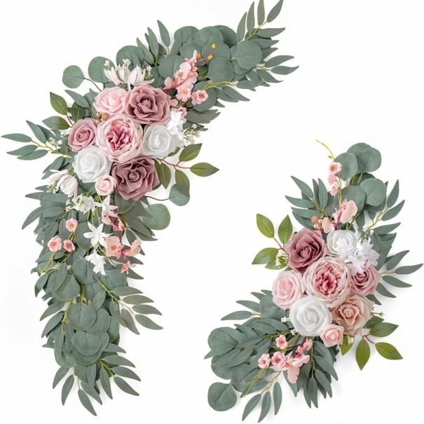 Kunstige rosa kranse blomstersæt 60 cm og 40 cm 2 stk rosa vægdekoration til bryllupper, døre og indretning 1