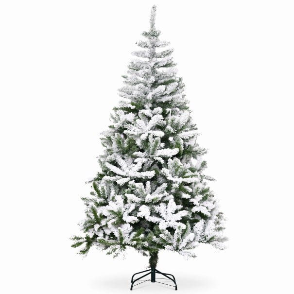 Kunstigt juletræ Sneklædt Foldbare grene Højde 180 cm Diameter 105 cm Grøn og hvid Sammenklappelig stativ 3 sektioner Indretning til hjemmet 1