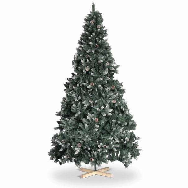 Kunstigt juletræ Sneklædt Med kunstige kogler Sammenklappelig Højde 240 cm Træbund 40 cm Grøn og hvid Indretning til hjemmet 1