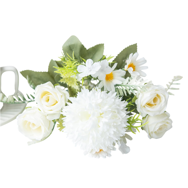 Künstliche dekorative Blumen reicher Blumenstrauß 30x16 cm Seide + Kunststoff Arrangementsdekoration für Vase und Interieur weiß
