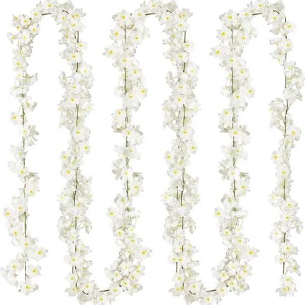 Künstliche hängende Girlande Sakura dichte Blüten 180 cm Seide Kunststoff für Hochzeiten, Bogen, Fotowände und Innendekoration weiß