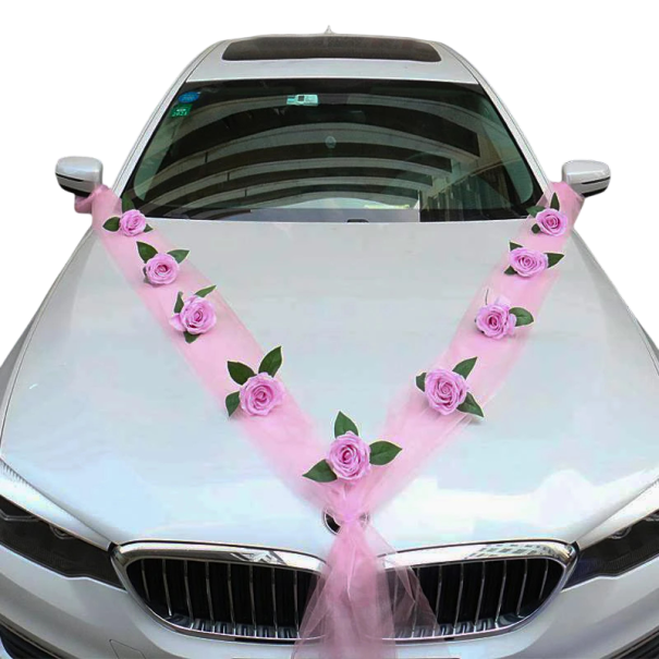 Künstliche Hochzeitsblumendekoration für Auto rosa Arrangement 160 cm 2 Stück Haubenverzierung für Hochzeitsfahrzeuge und festliche Dekoration rosa