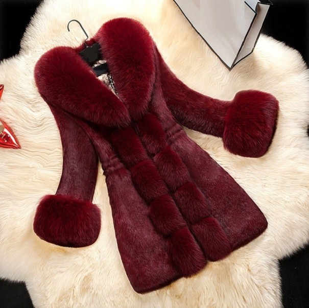 Kunstpelzmantel für Damen P2412 weinrot 3XL