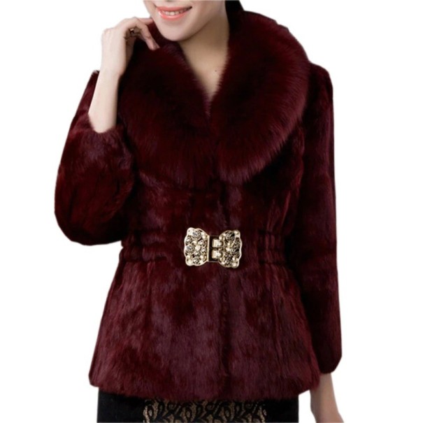 Kunstpelzmantel für Damen P2511 weinrot XL