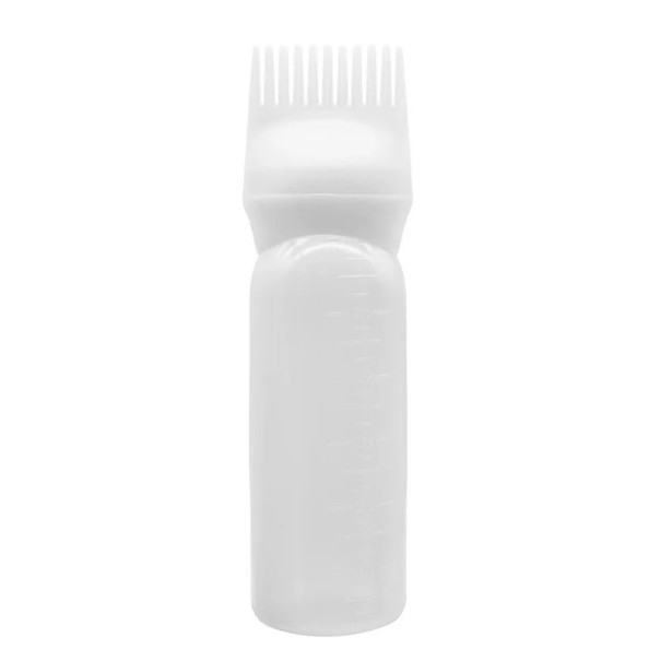 Kunststof applicatiefles met kam 17x4,5 cm Salonapplicator voor olie en kleur Professionele benodigdheden voor kappers en barbiers wit