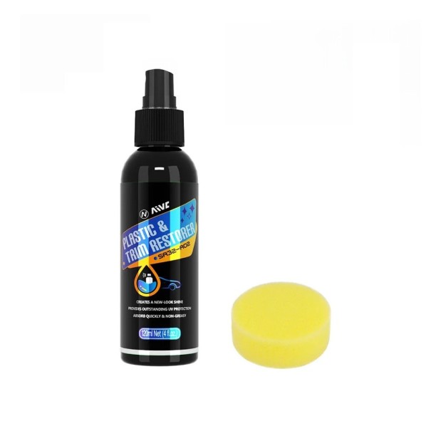 Kunststof- en rubberoppervlakverfrisser 120 ml met spons Autocosmetica Reiniging en restauratie van kunststoffen en rubber Auto-interieur- en exterieurverzorging 1