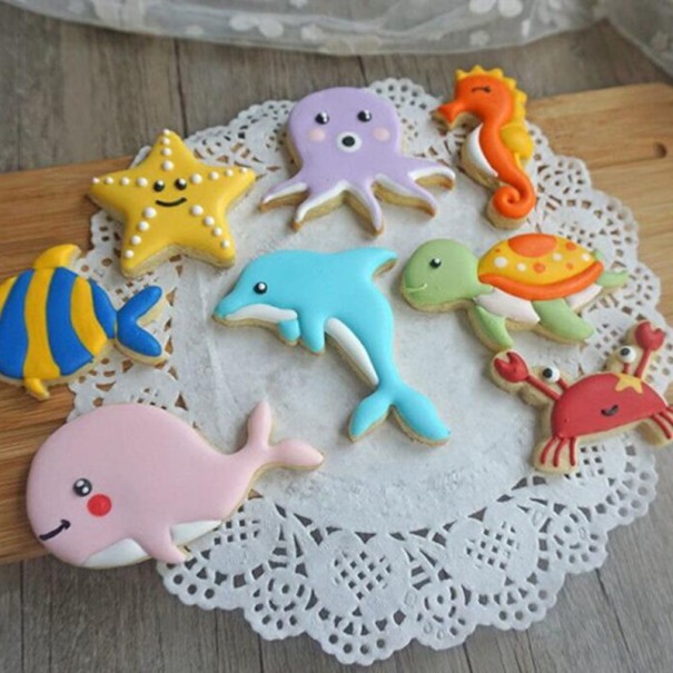 Kunststoff-Ausstechformen für Kekse in Form von Meereslebewesen 8 Stk. Delfin und Wal, Krake und Krebs, Schildkröte und Seestern, Fisch 1