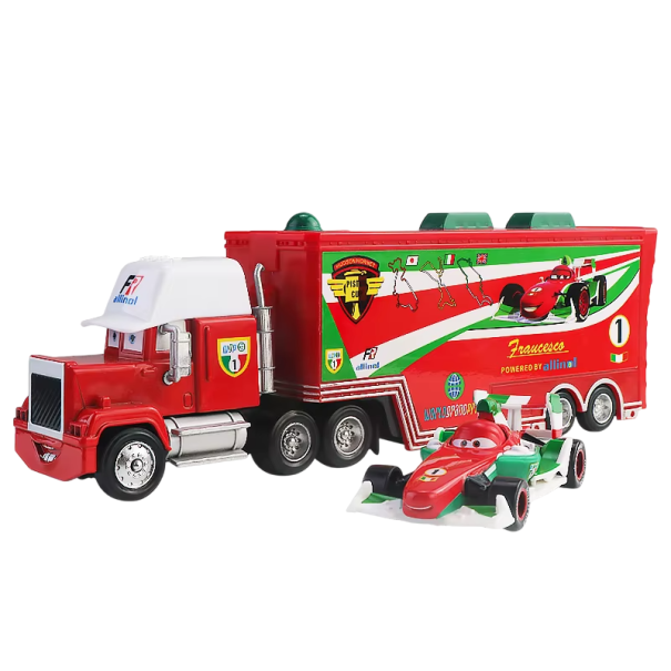 Kuorma-auto ja kilpa-autosetti Disney Pixar Cars 2 3 Mack Hauler ja Francesco Bernoulli Lelut lapsille Metallimalli Elokuvasankarit 1