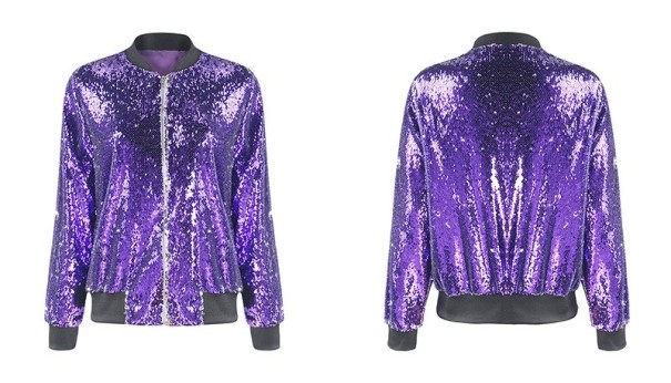 Kurtka damska z cekinami J2784 purpurowy S