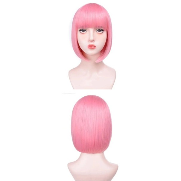 Kurze helllila synthetische Bobperücke 30 cm Cosplayperücke aus hitzebeständigem Material für Frauen, täglicher Gebrauch, Halloween-Party-Kostüm rosa