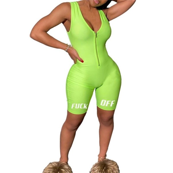 Kurzer, Damen-Bodycon-Overall lustigem Aufdruck neongrün XL