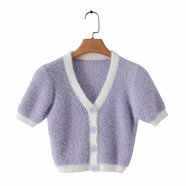 Kurzer Damenpullover mit Knöpfen A2031 lila M
