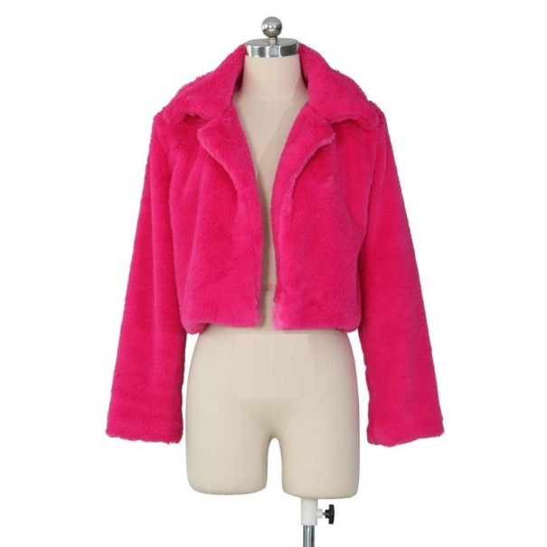 Kurzer Kunstpelzmantel für Damen P1650 dunkelrosa S
