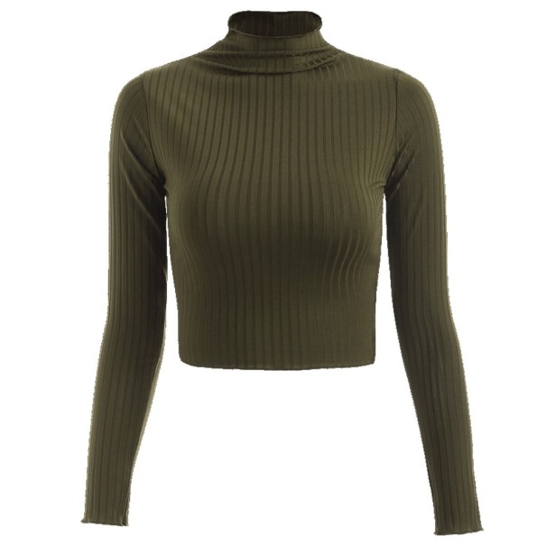 Kurzer Rollkragenpullover für Damen armeegrün XS