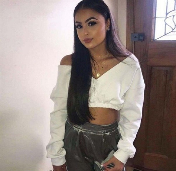 Kurzes Damen-Sweatshirt mit Ausschnitt weiß M