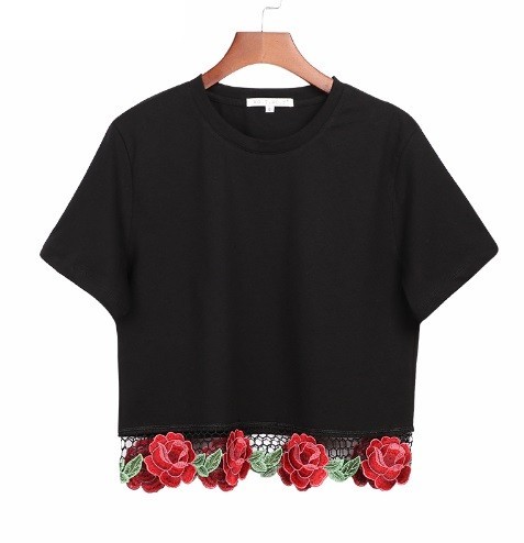 Kurzes Damen-T-Shirt mit Blumen L