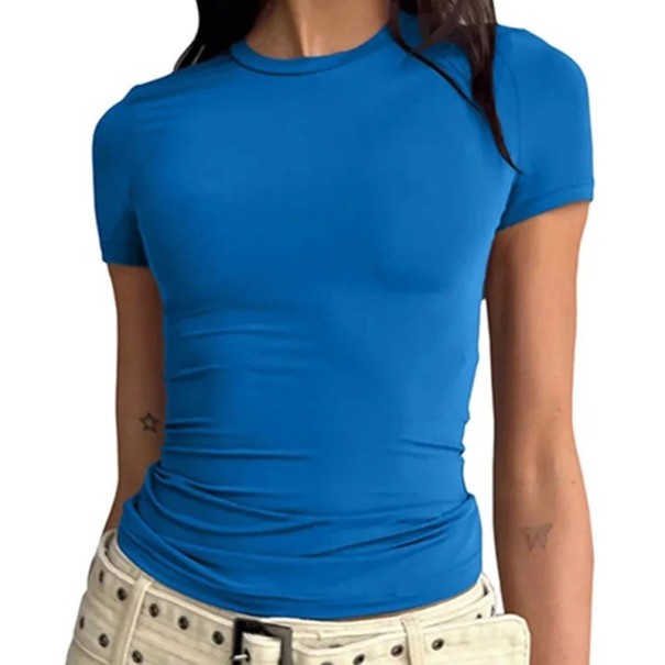 Kurzes T-Shirt mit Rundhalsausschnitt Slim Fit Baumwollmaterial Schlichtes Basic-Oberteil für den Sommer Modisches T-Shirt passend zu Hosen und Röcken blau M