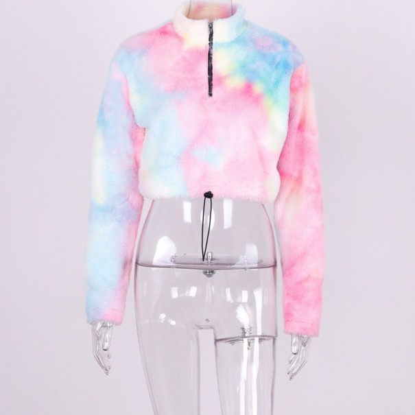 Kurzes Zottel-Sweatshirt für Damen regenbogen S