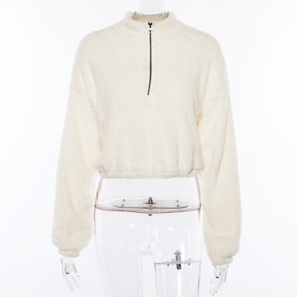 Kurzes Zottel-Sweatshirt für Damen weiß L
